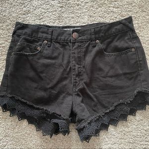 Free People Black Denim Short With Lace